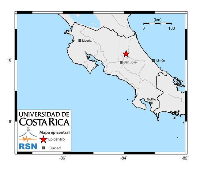 Mapa del sismo de magnitud 4,7 registrado en Costa Rica el 4 de septiembre de 2026