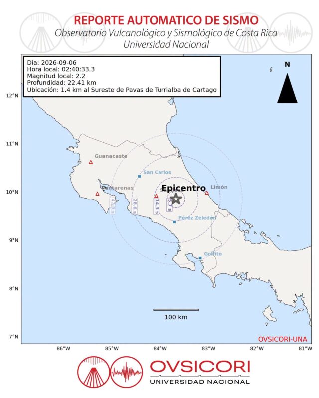 Reporte de sismo en Costa Rica este domingo 6 de septiembre de 2026